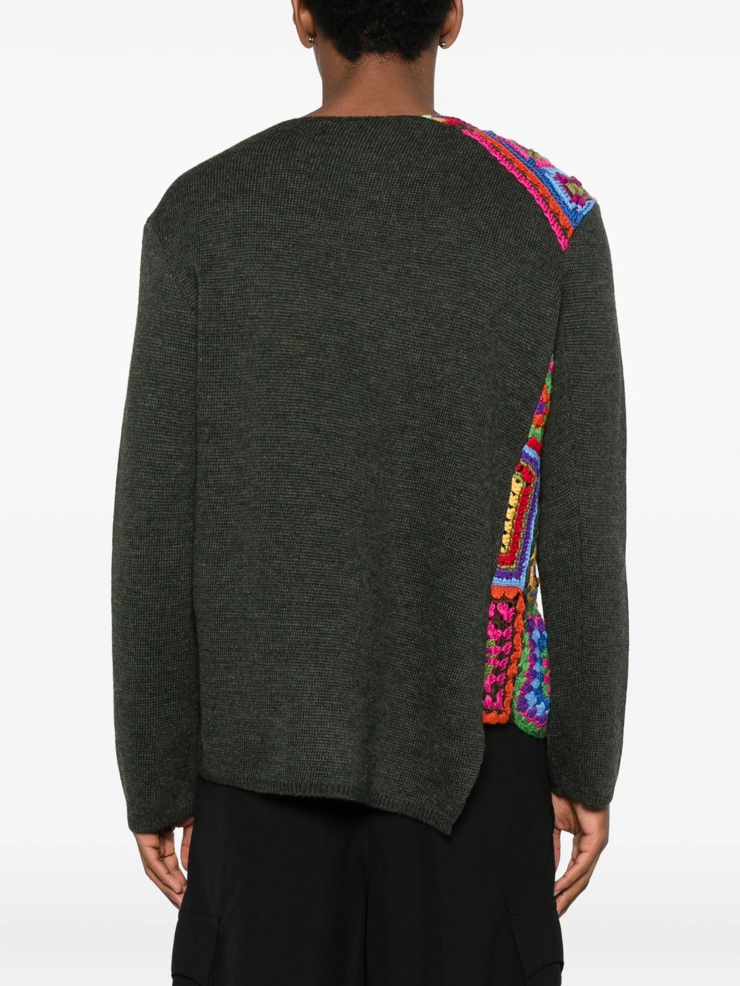crochet-panel wool sweater