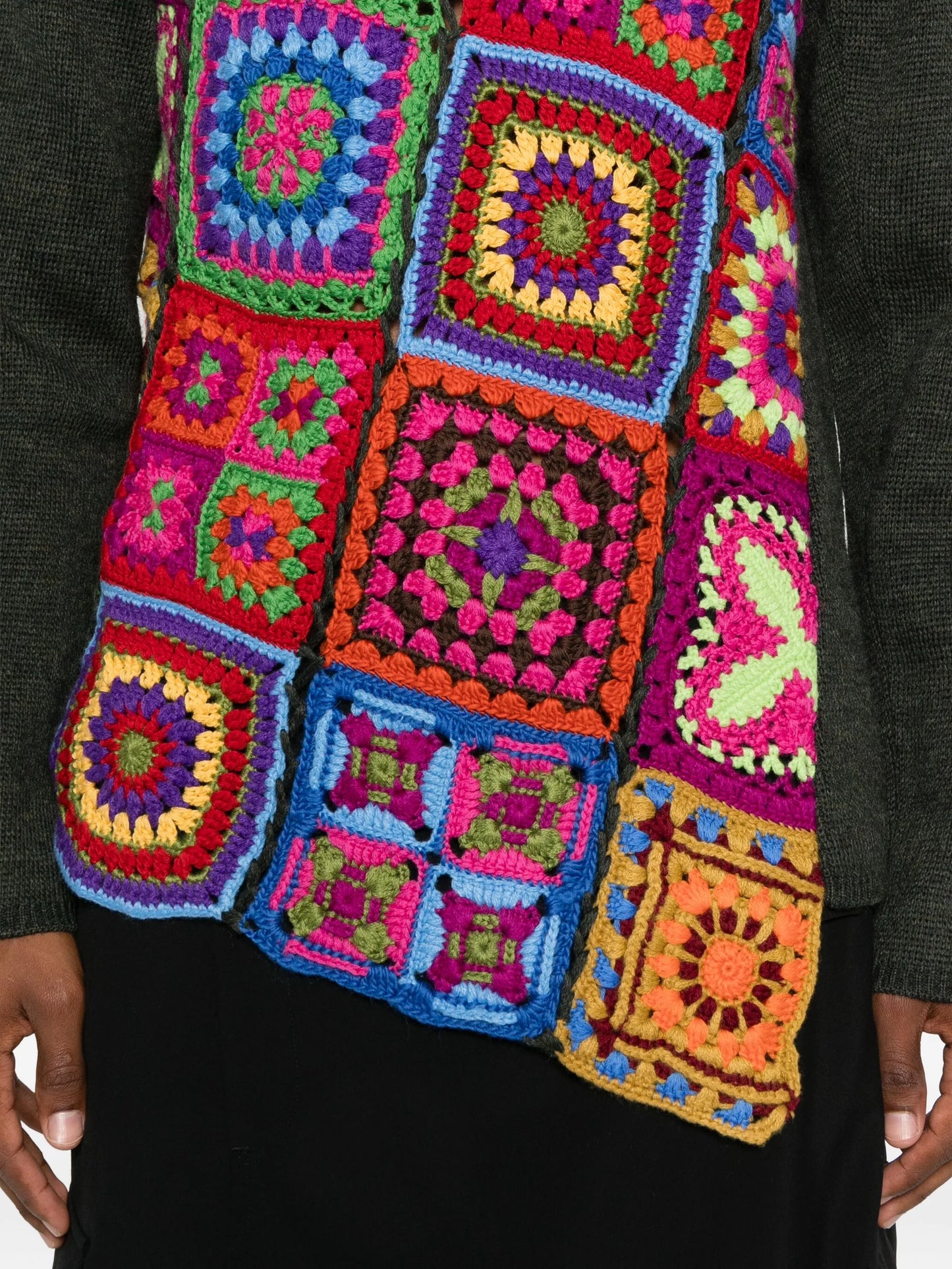 crochet-panel wool sweater