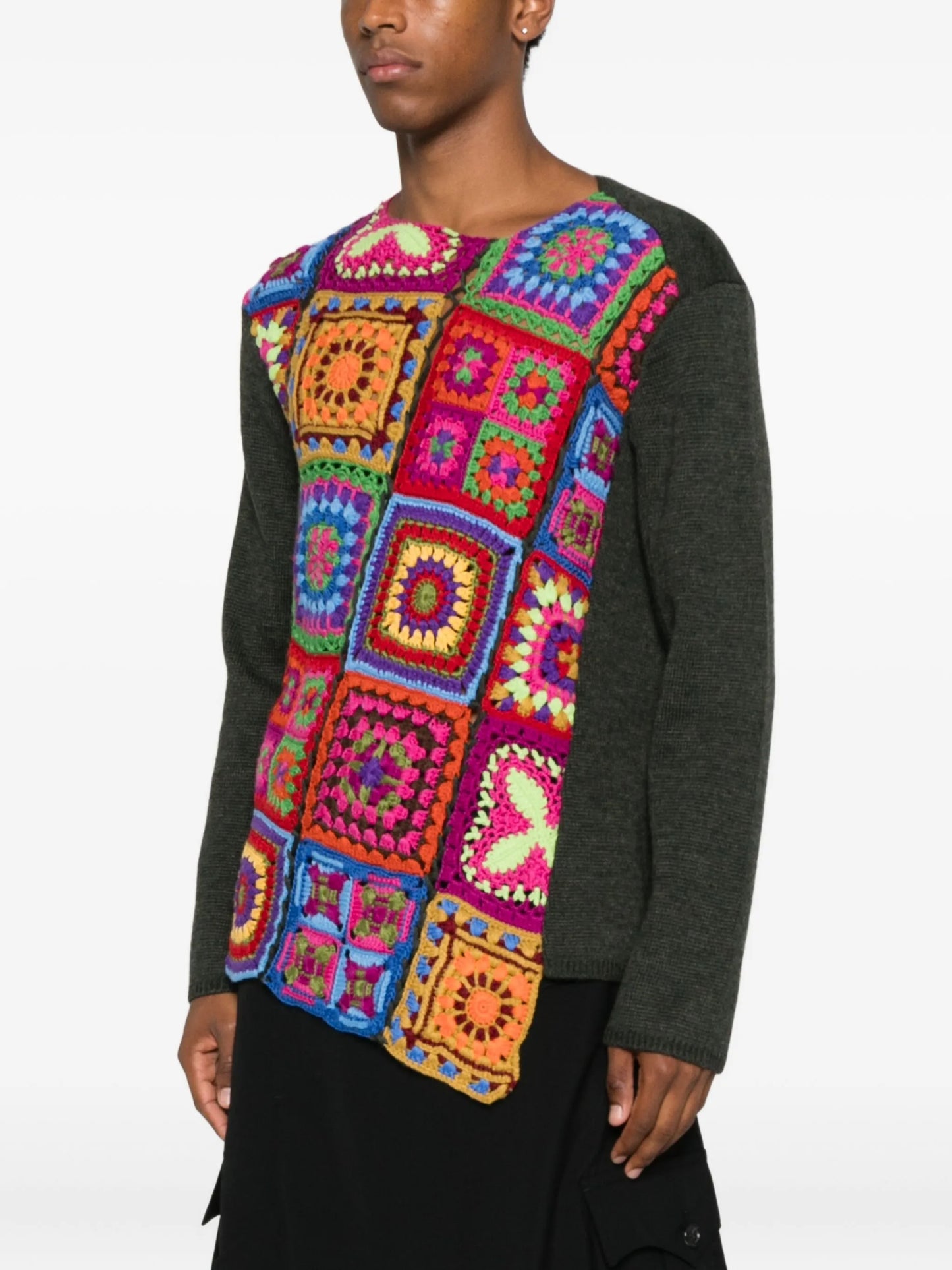 crochet-panel wool sweater