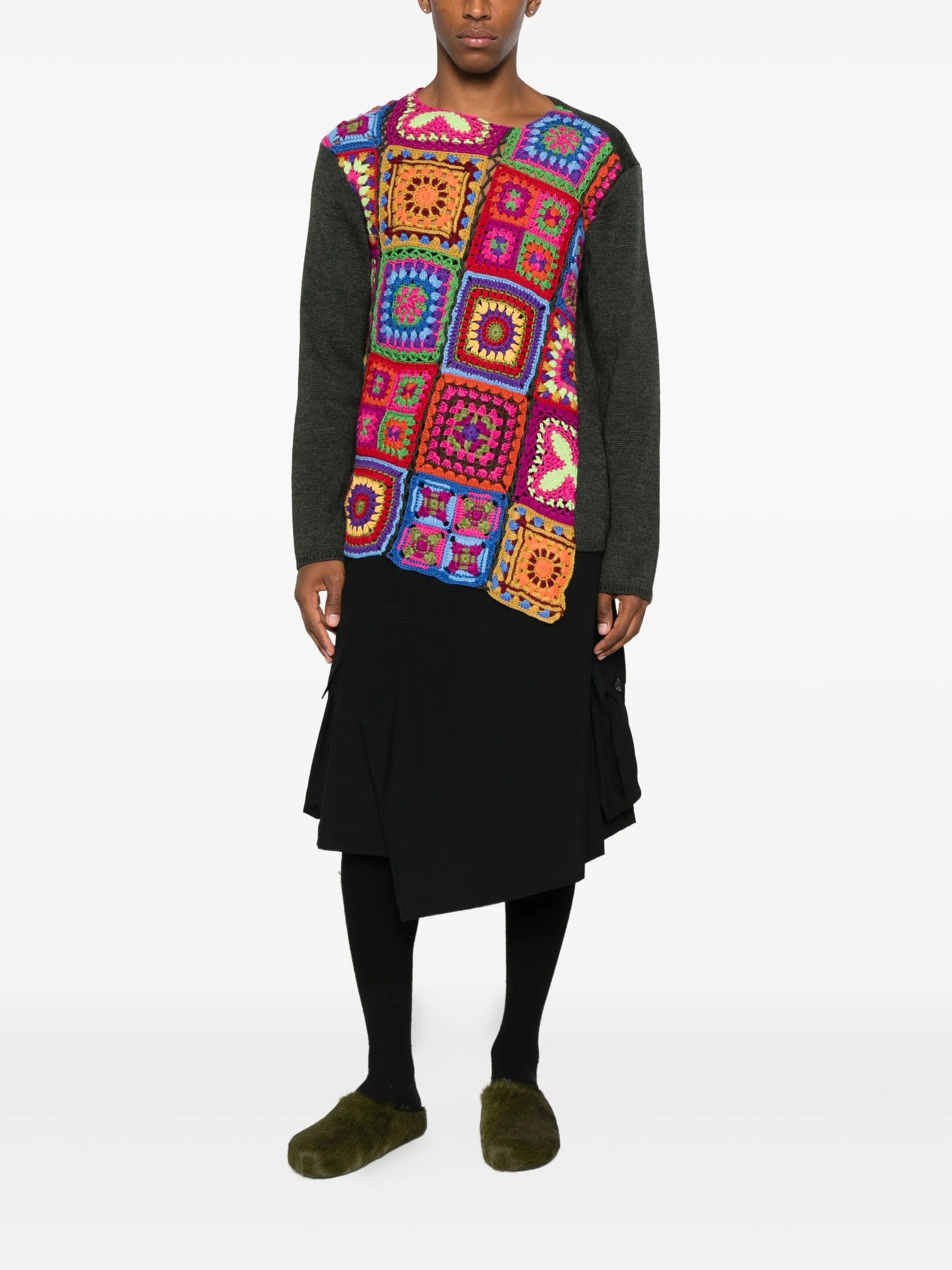crochet-panel wool sweater