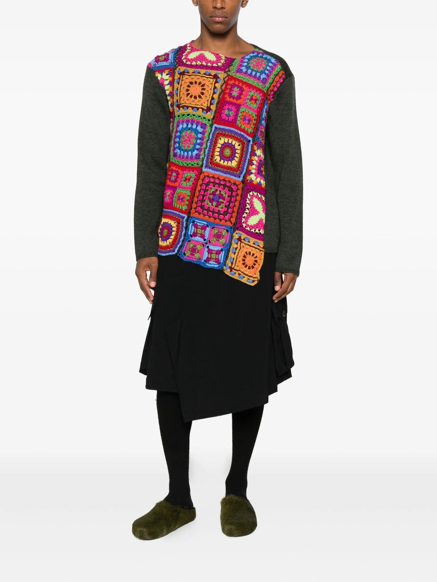 crochet-panel wool sweater