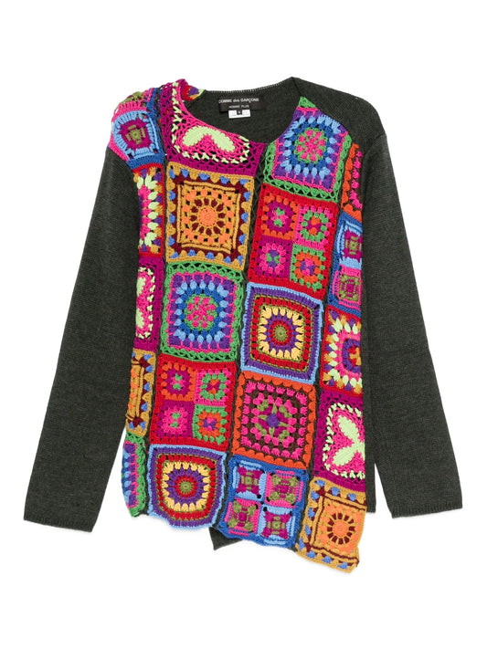 crochet-panel wool sweater