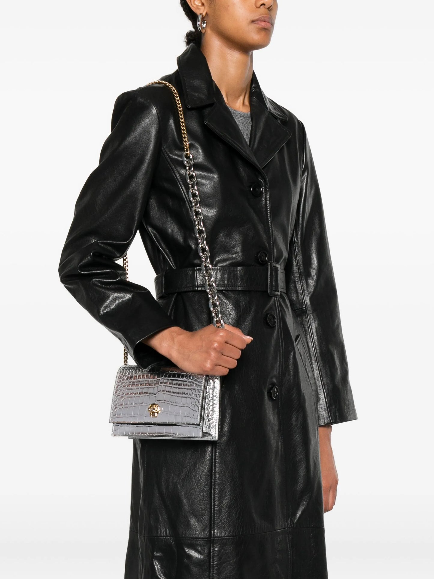 skull-embellished crocodile-effect bag