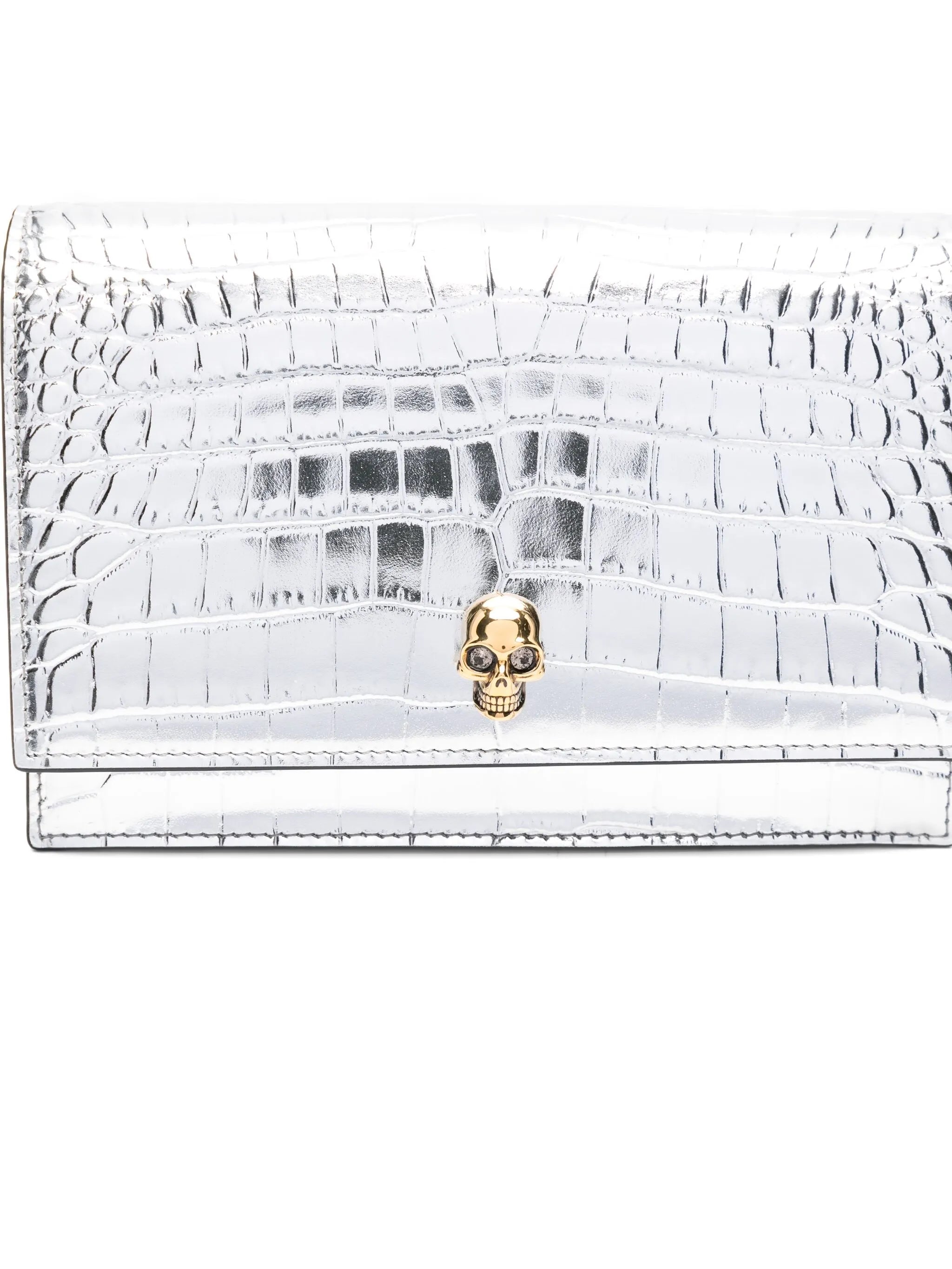 skull-embellished crocodile-effect bag