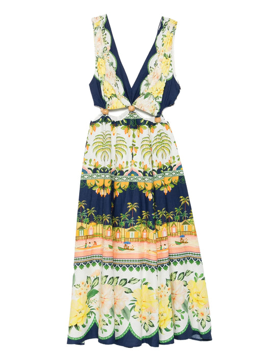 midi floral cut-out dress