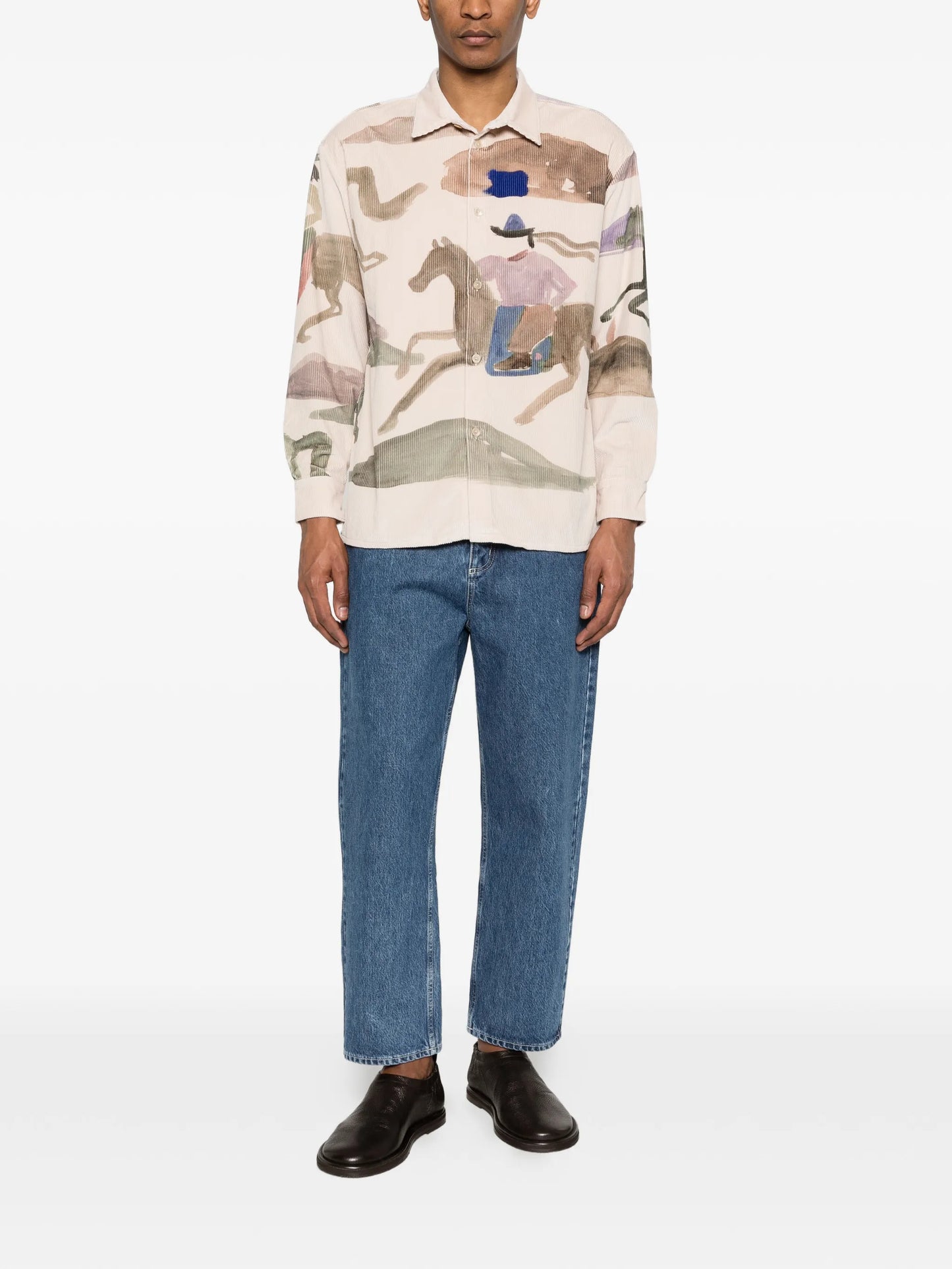 Derbin corduroy running horses-print shirt