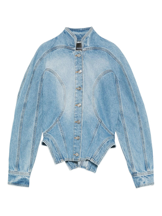 cinched button-fastening denim jacket