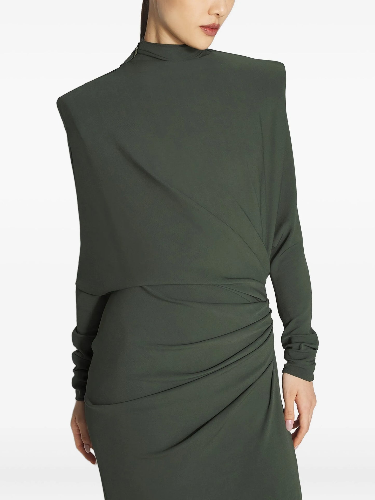 padded-shoulder midi dress