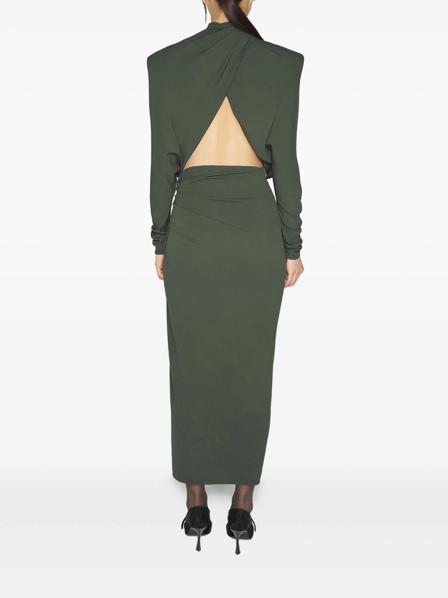 padded-shoulder midi dress