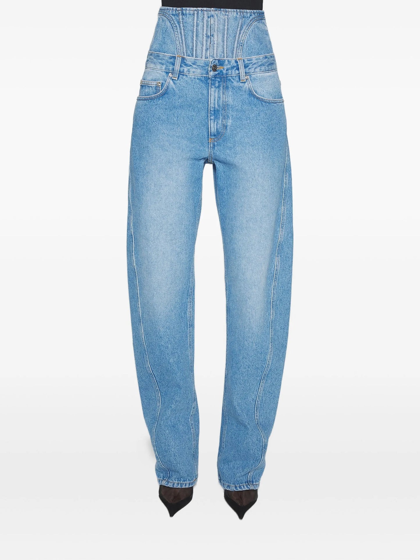 corset-detail curved jeans