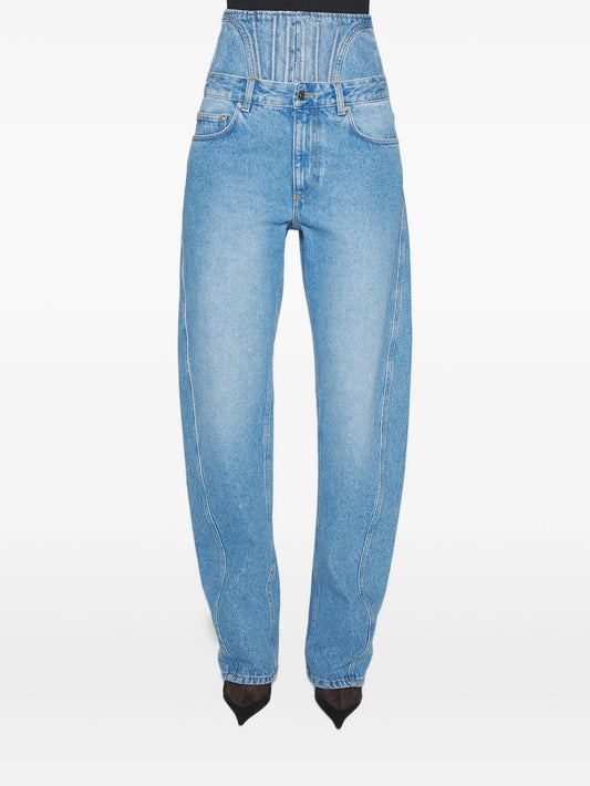 corset-detail curved jeans