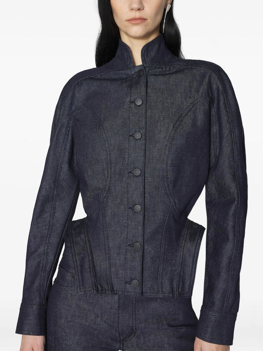 button-fastening sculptural cinched jacket