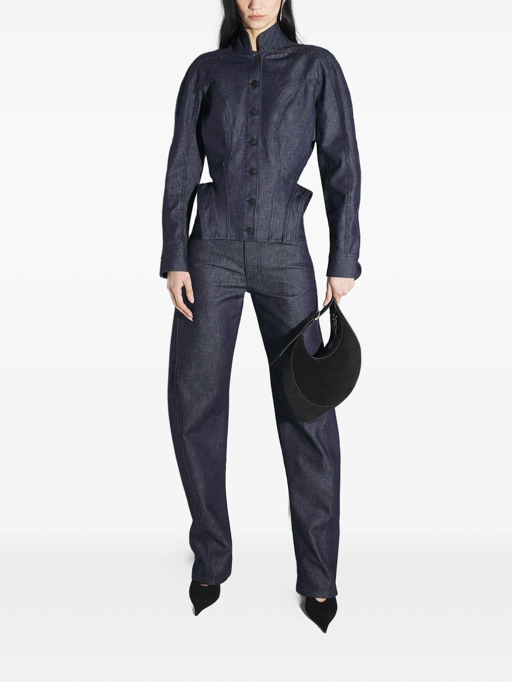 button-fastening sculptural cinched jacket