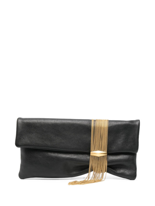Zandra chain-embellished leather clutch