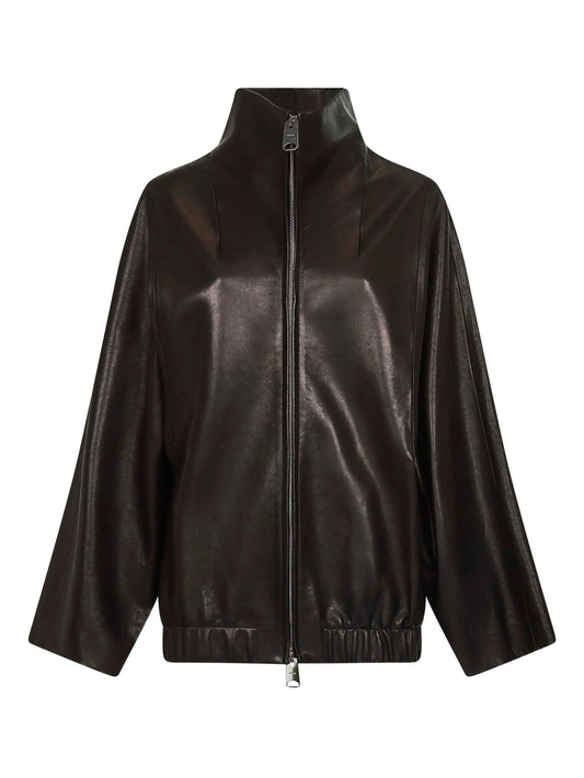 high-collar zip-front jacket