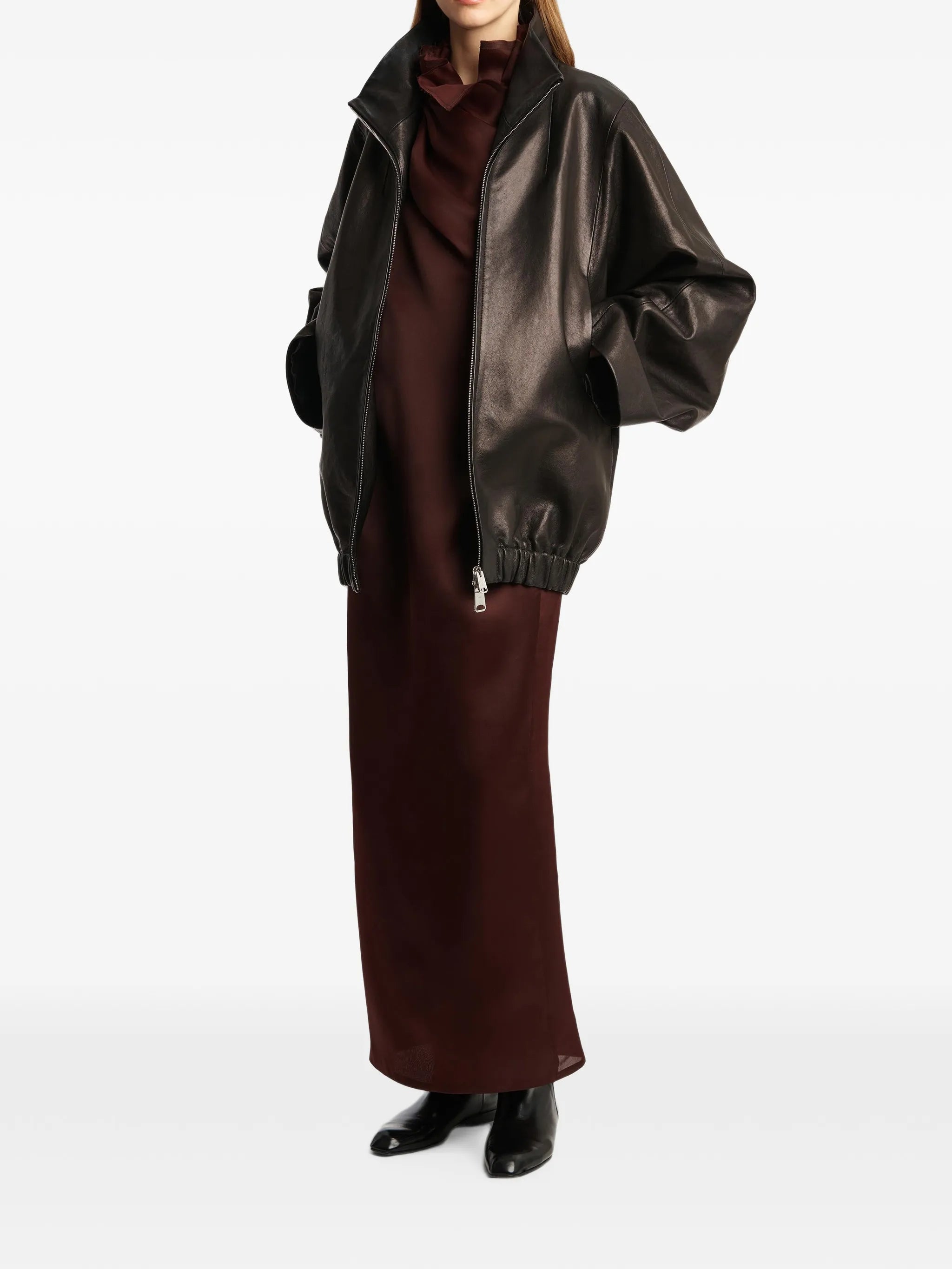 high-collar zip-front jacket