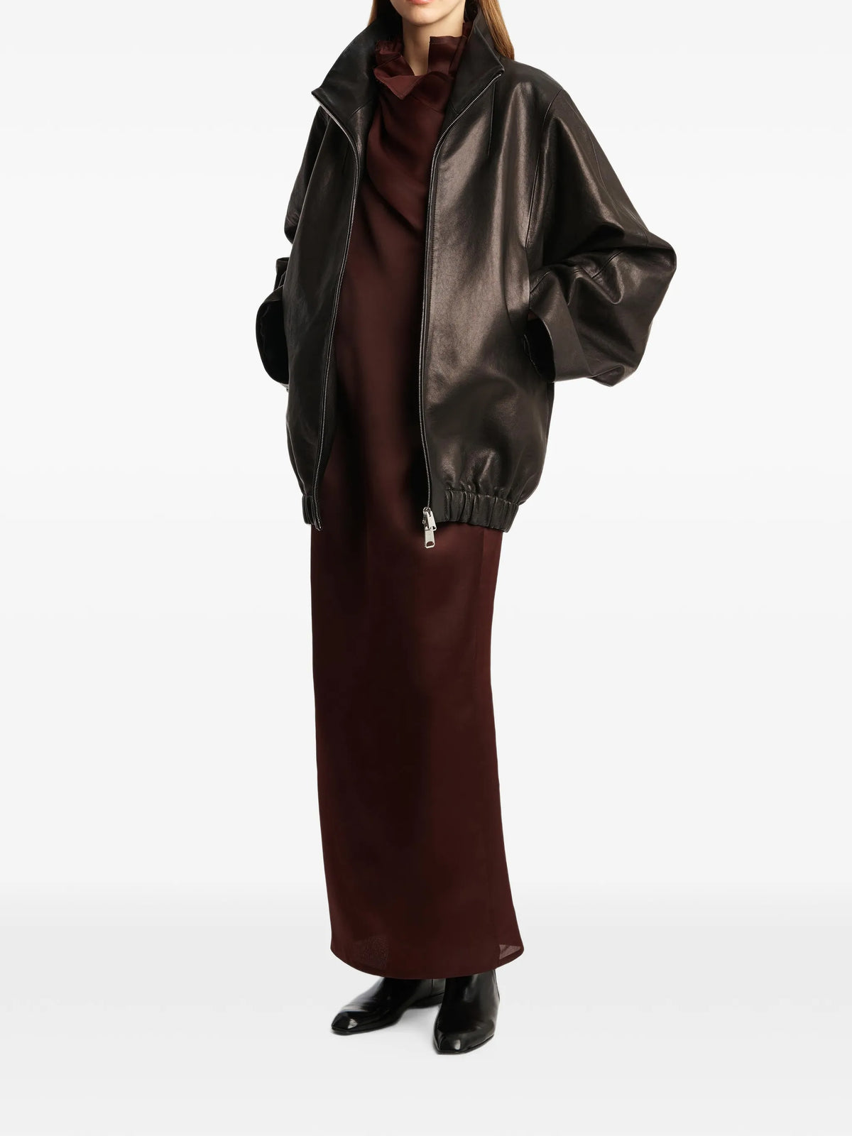 high-collar zip-front jacket
