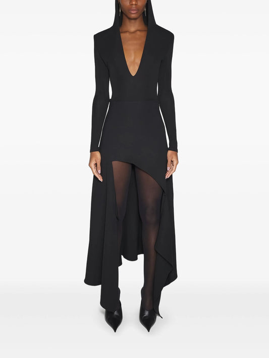 hooded asymmetric bodysuit