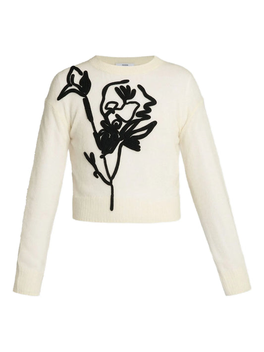 floral-motif crew-neck sweater