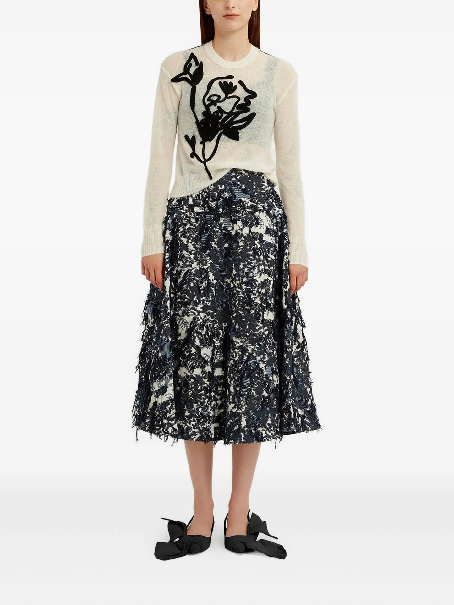 floral-motif crew-neck sweater