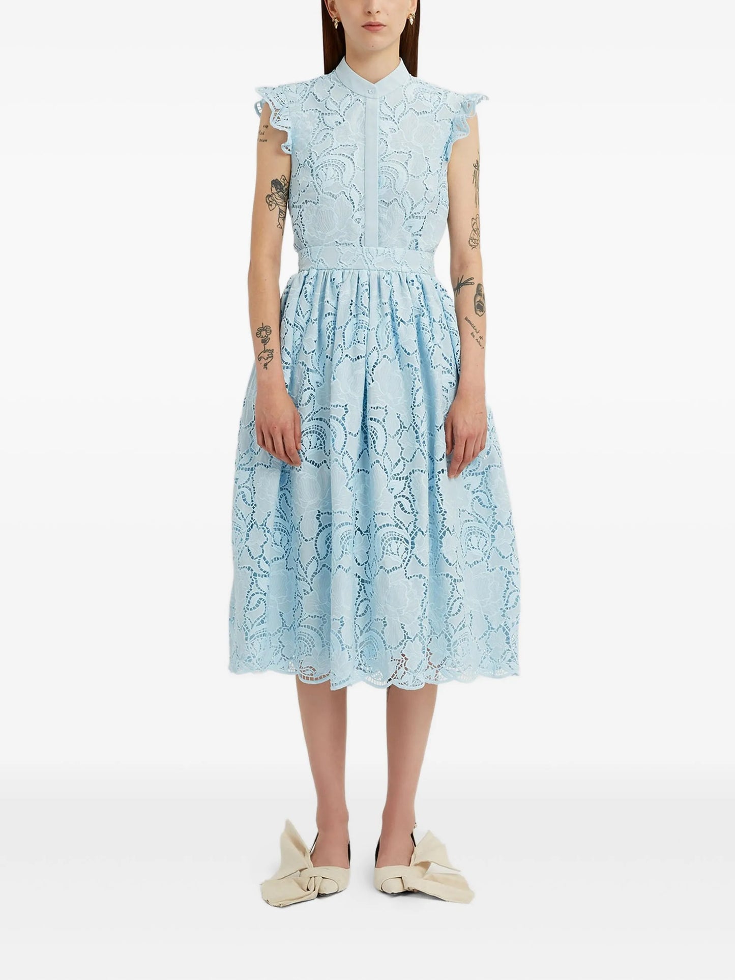 floral-lace midi skirt
