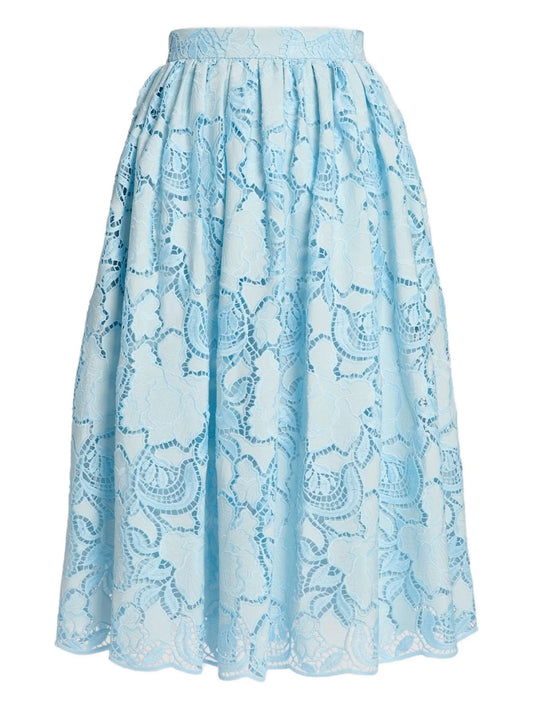 floral-lace midi skirt