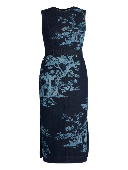 trees-print sleeveless dress