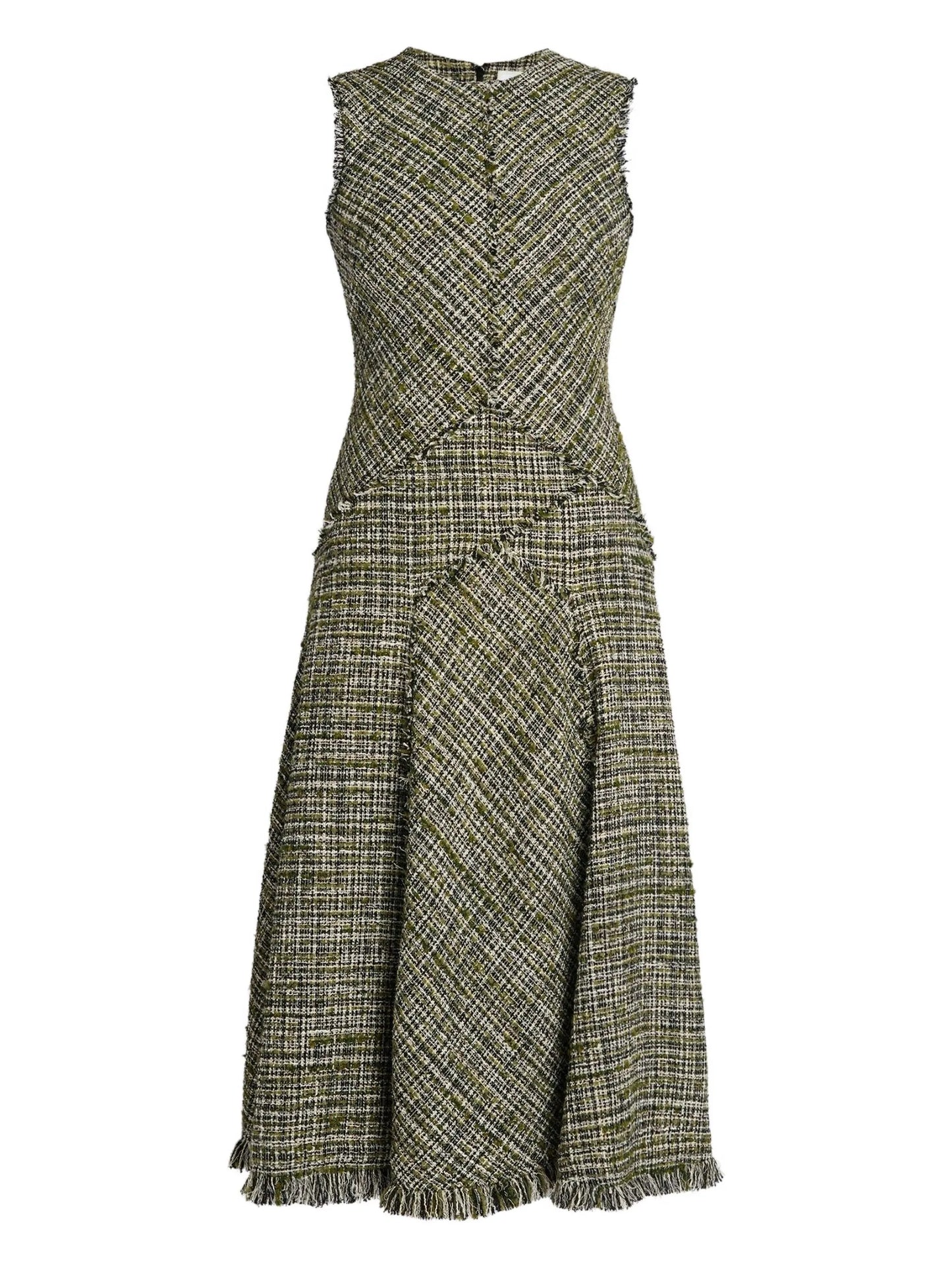 tweed sleeveless midi dress