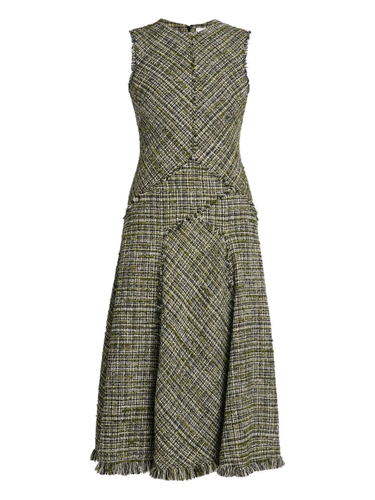 tweed sleeveless midi dress