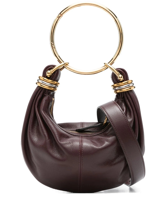 circular-handle leather tote bag