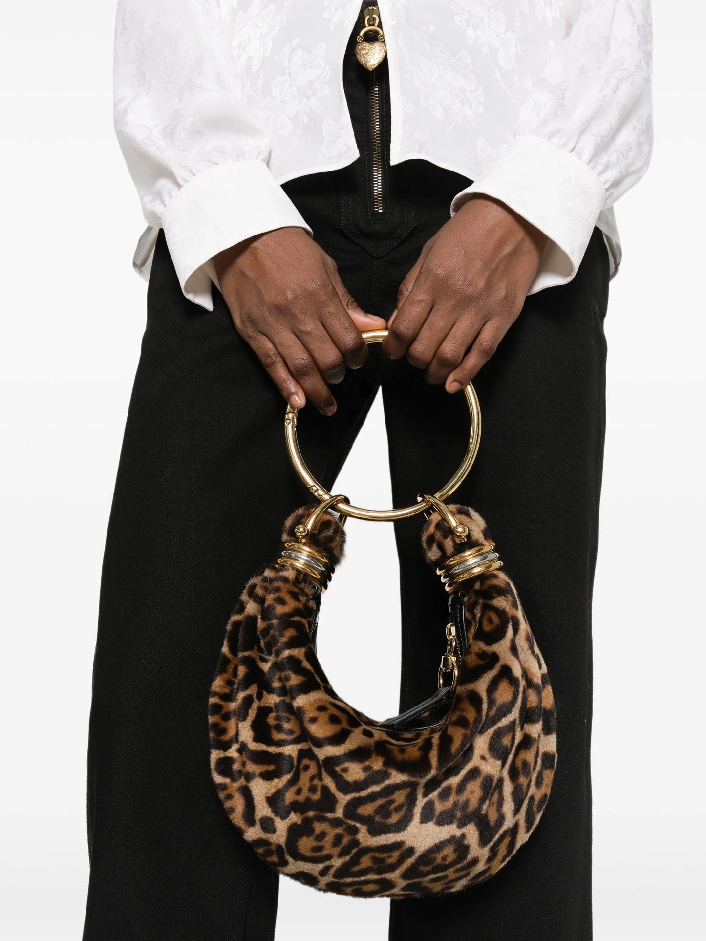 bracelet-handle shearling shoulder bag