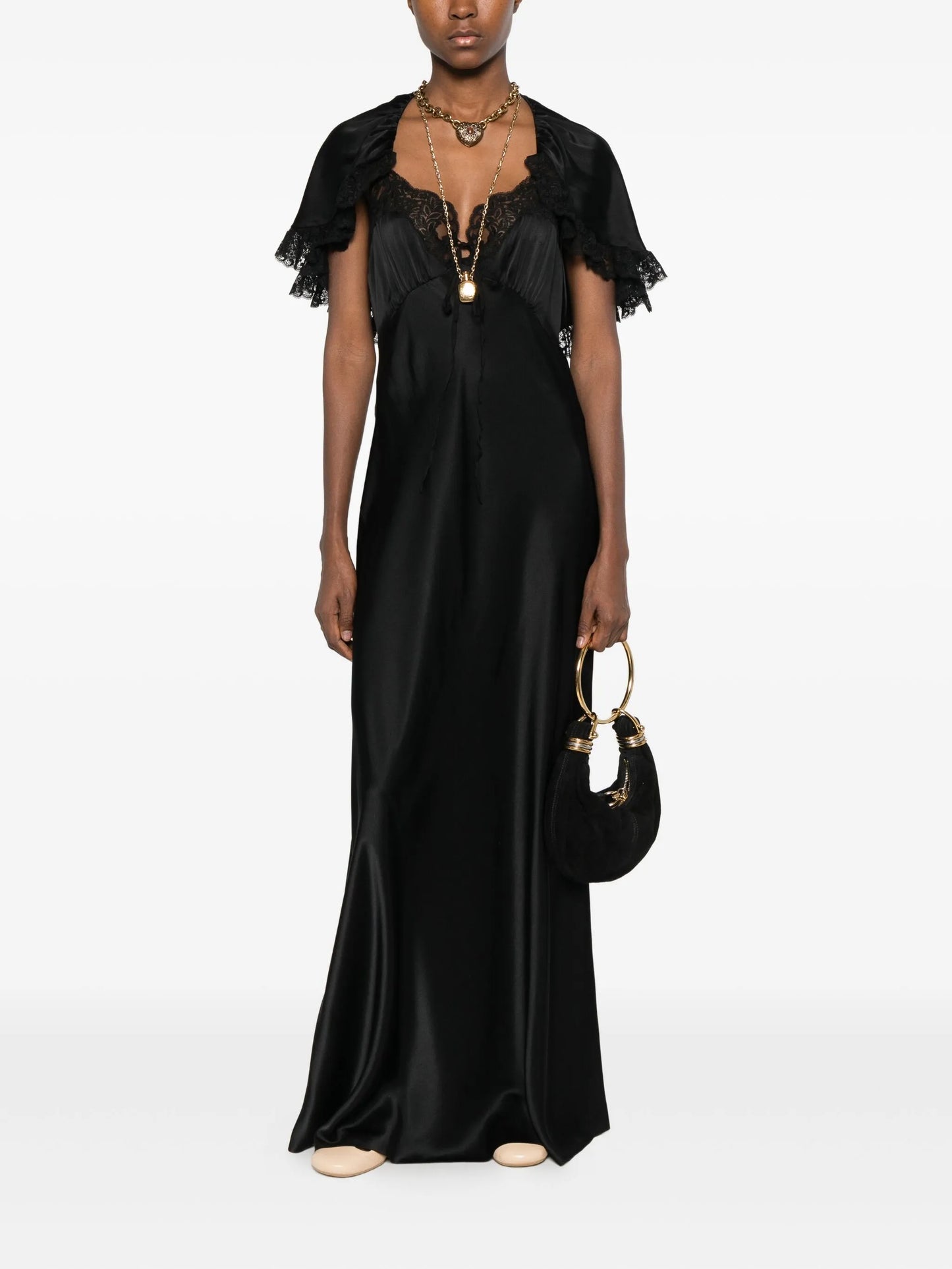 lace-cape maxi dress