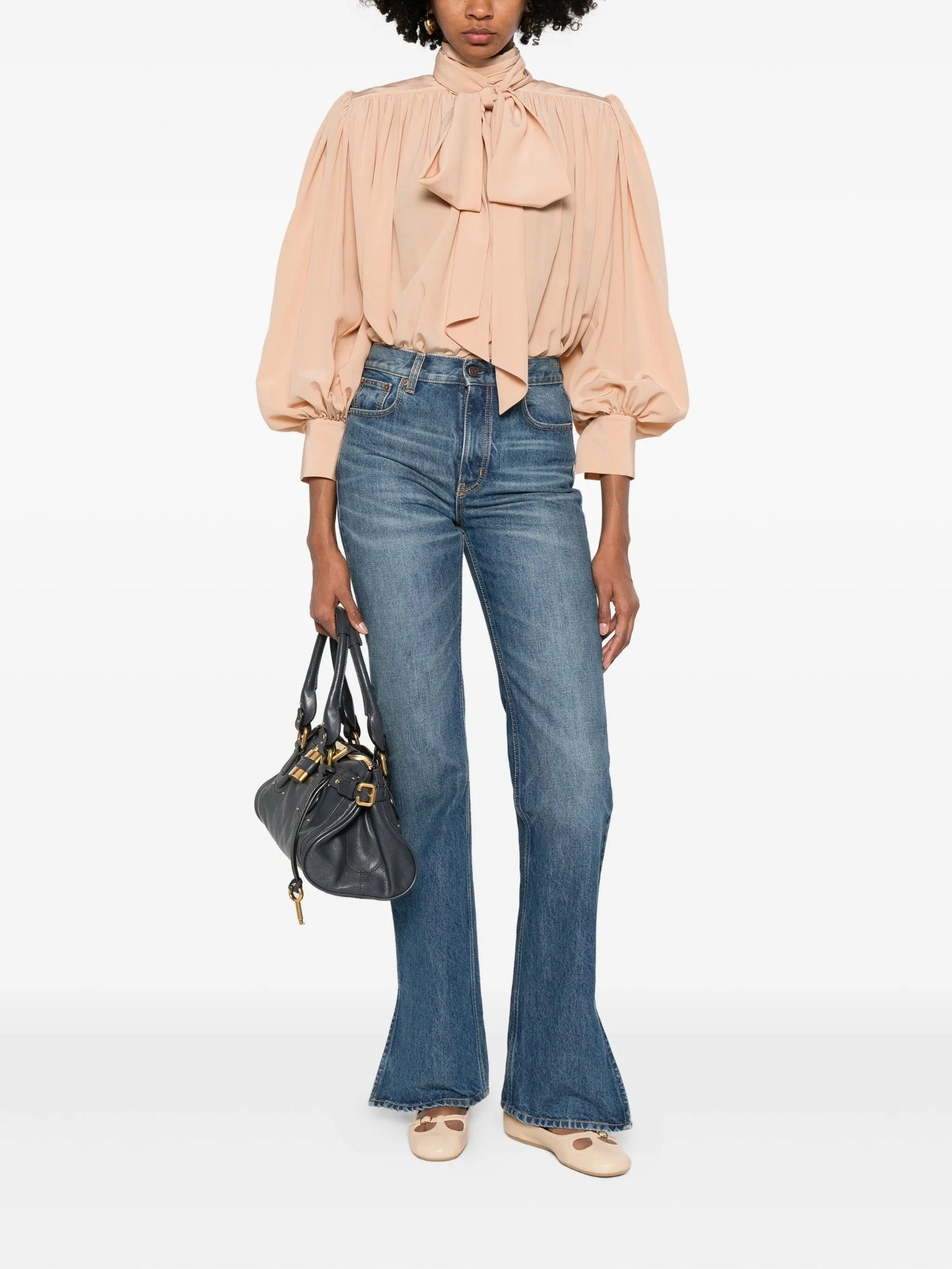 pussy-bow long-sleeve blouse