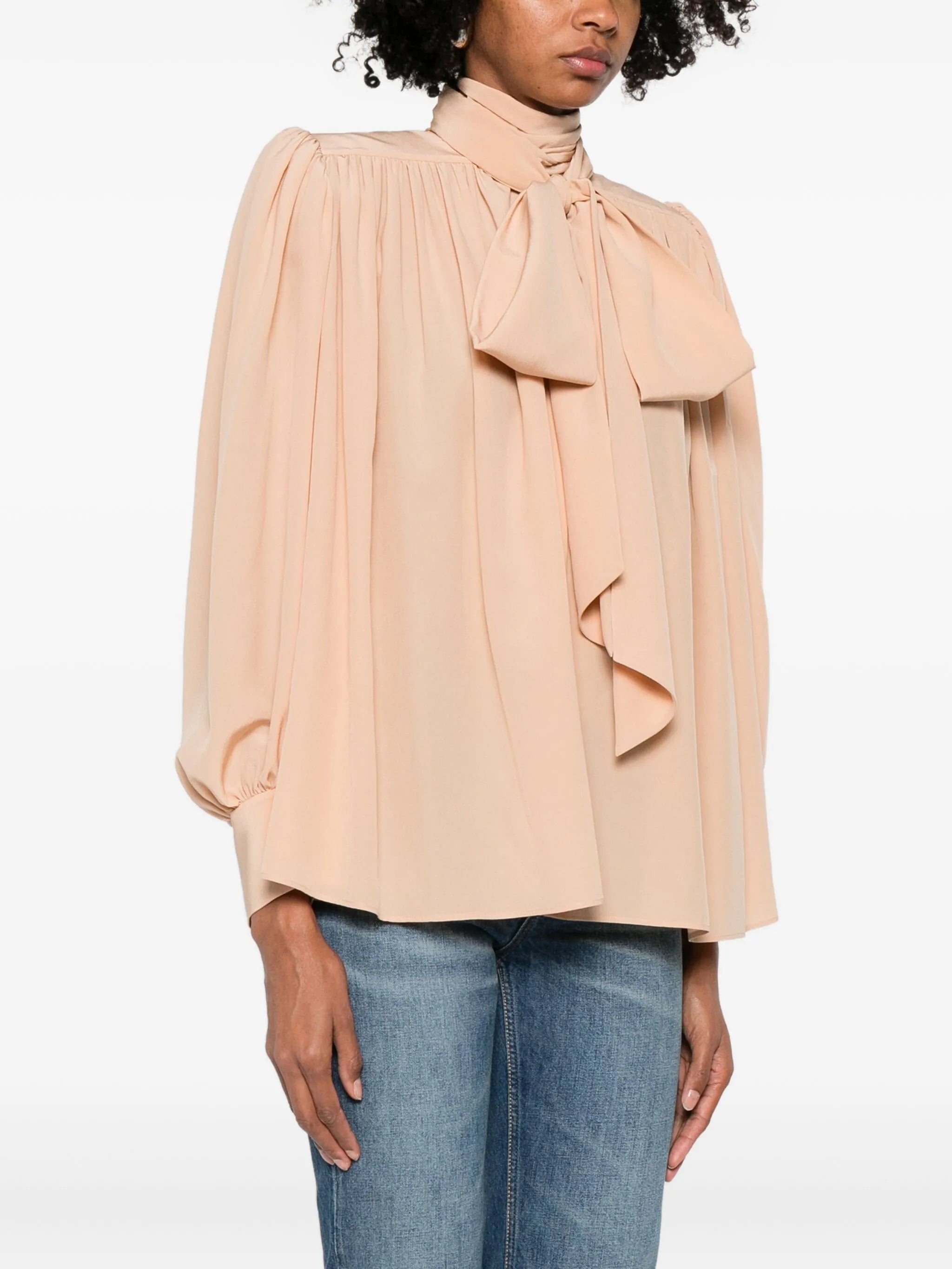 pussy-bow long-sleeve blouse