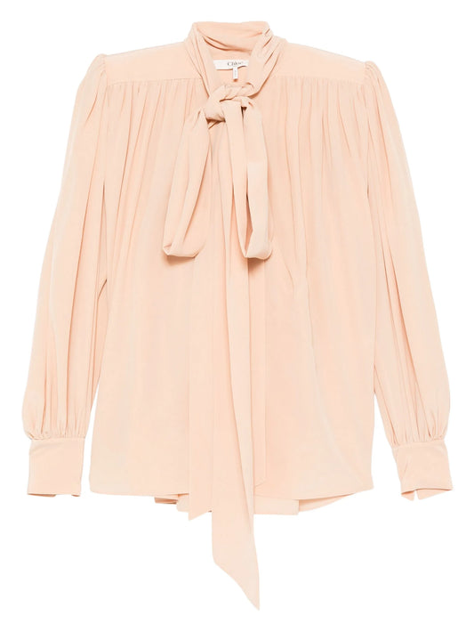 pussy-bow long-sleeve blouse