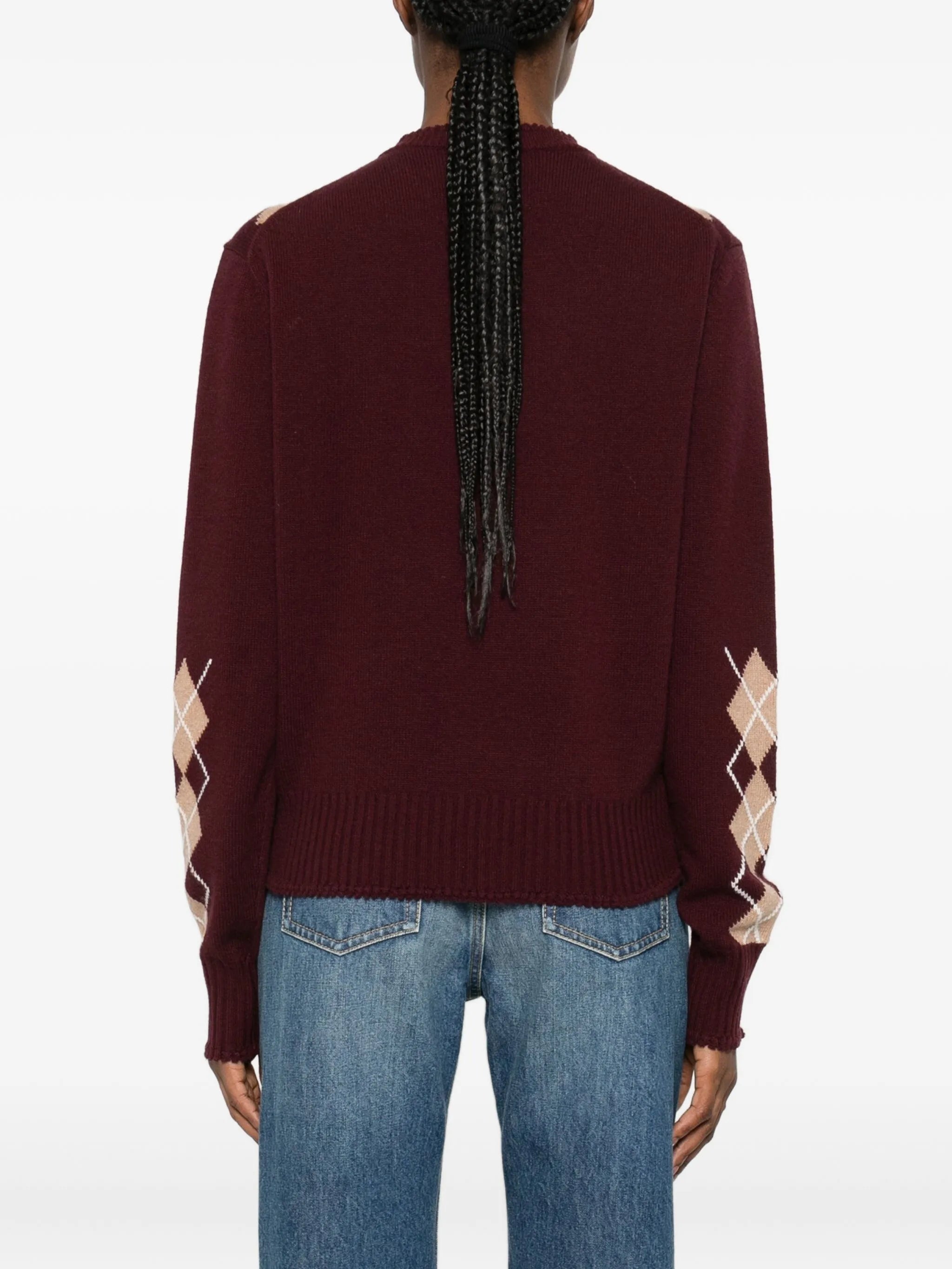 V-neck argyle-knit jumper