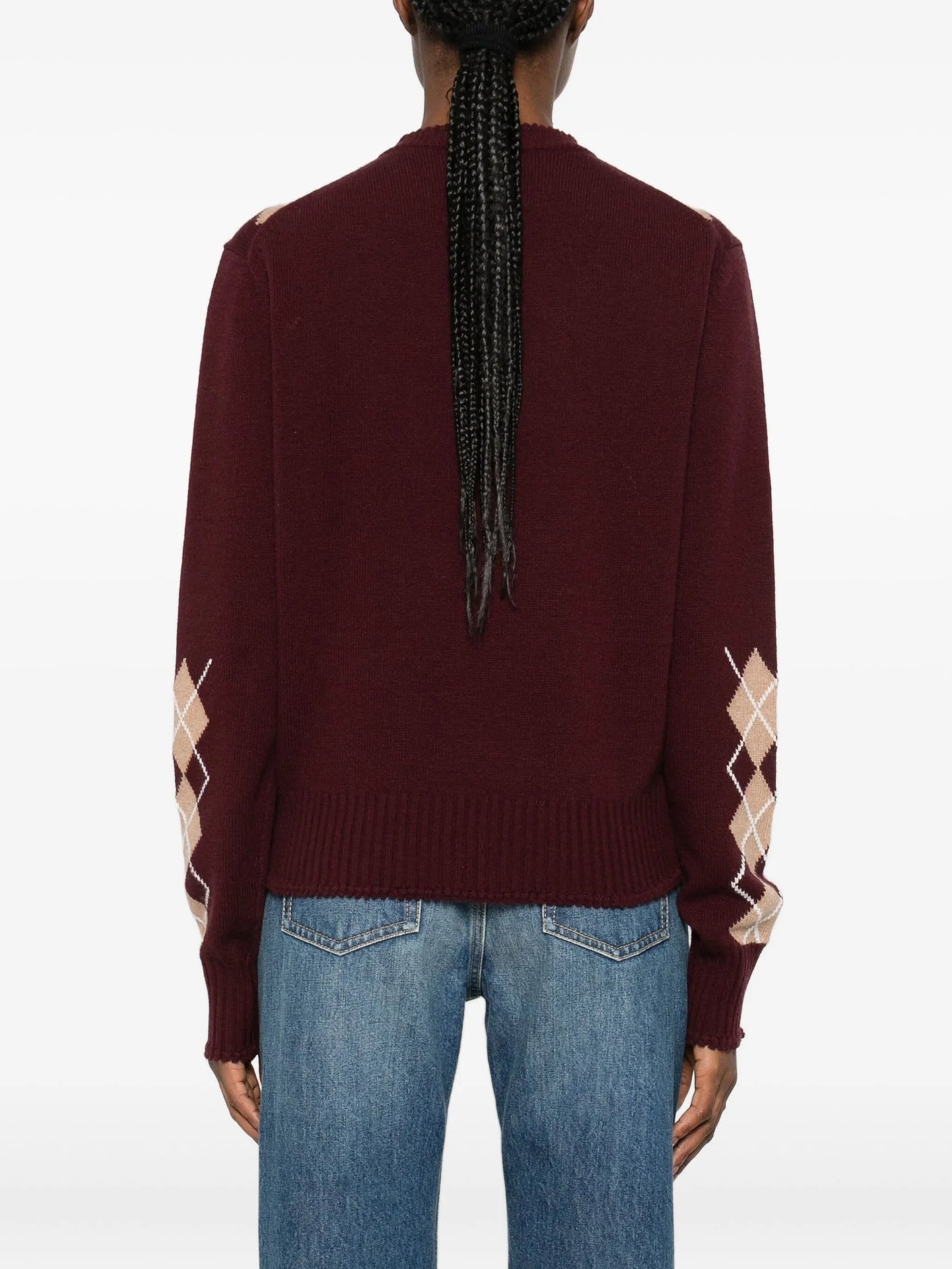 V-neck argyle-knit jumper