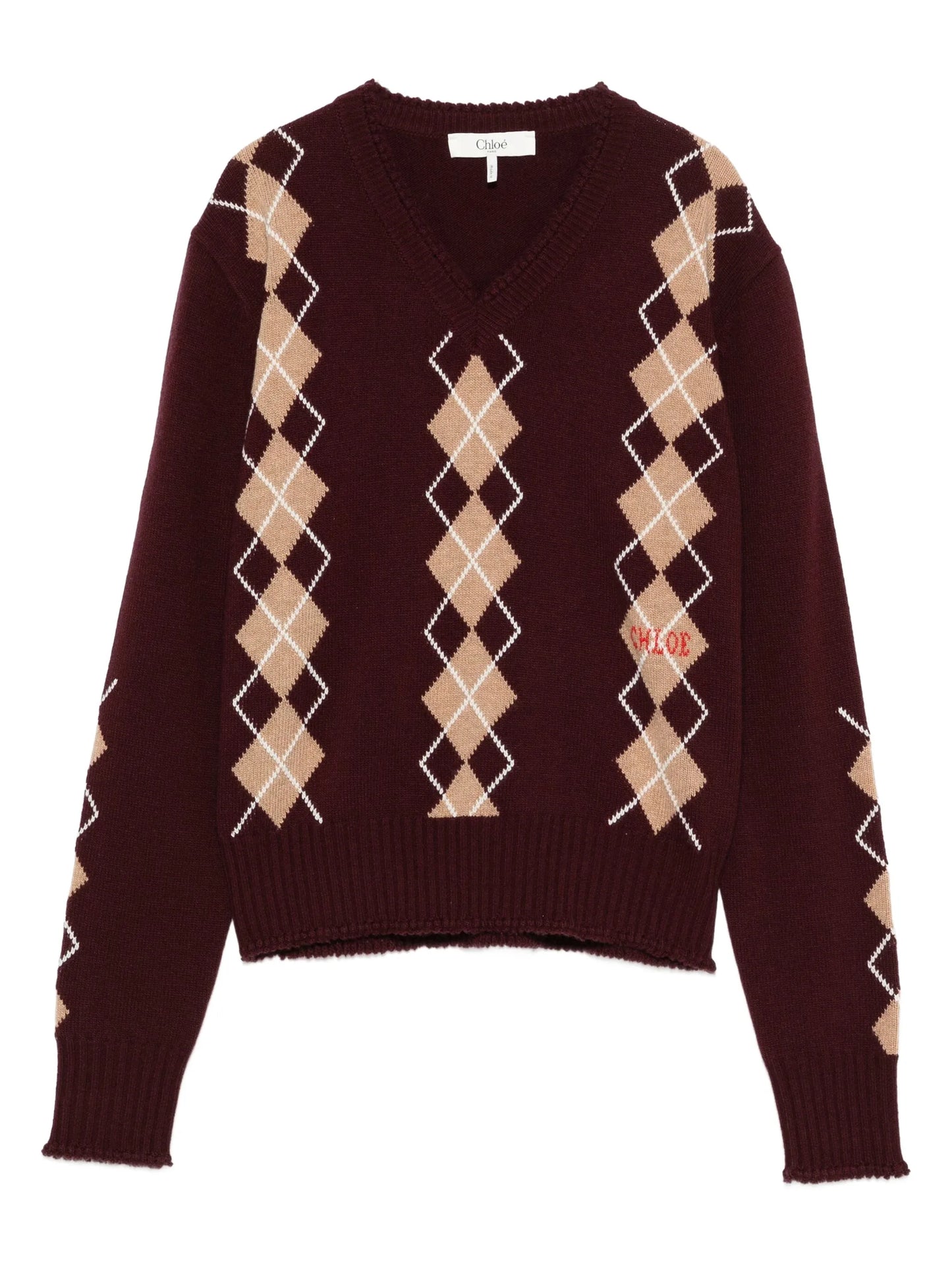V-neck argyle-knit jumper