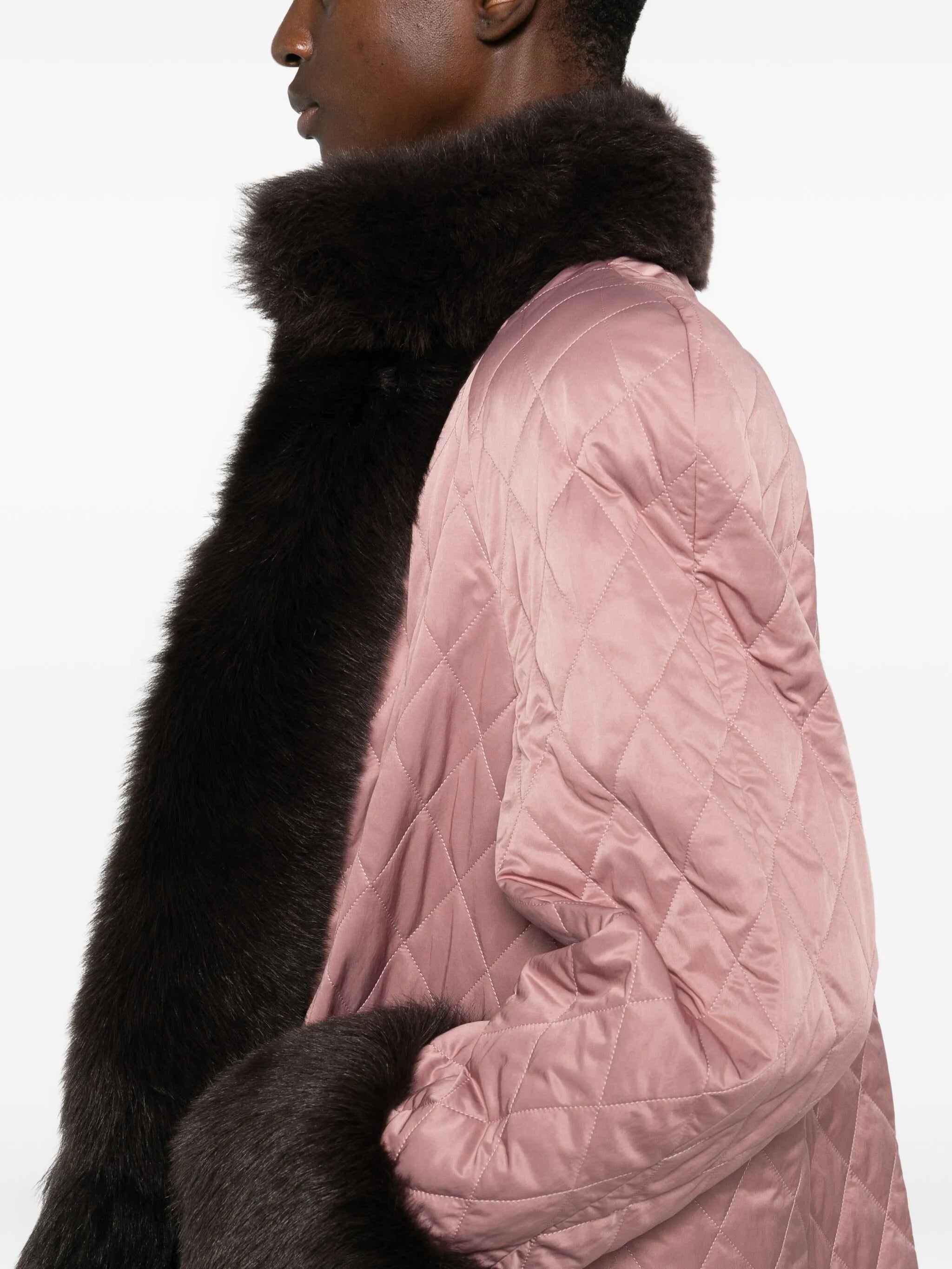 shearling-trim quilted coat