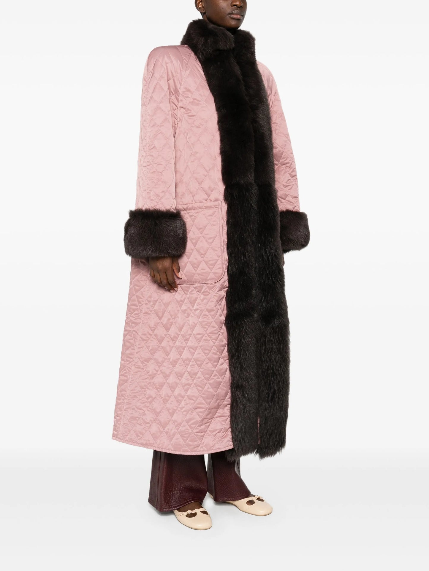 shearling-trim quilted coat