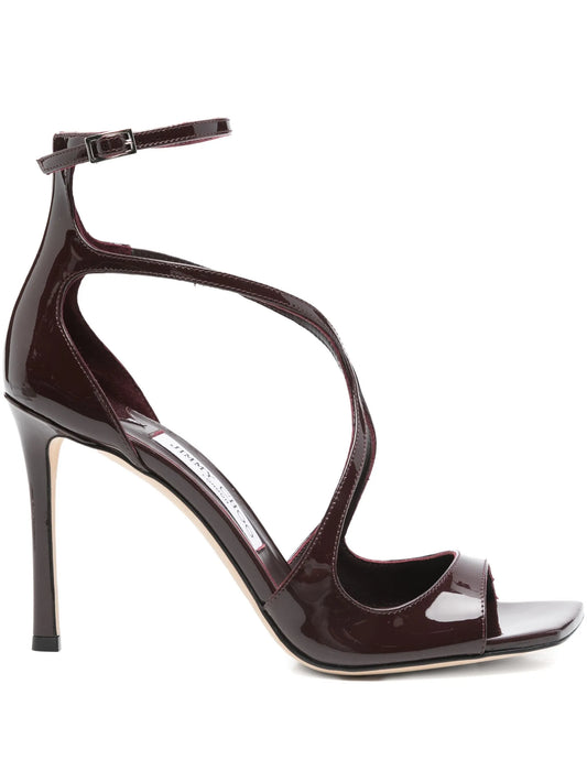 100mm Azia patent leather criss-cross sandals