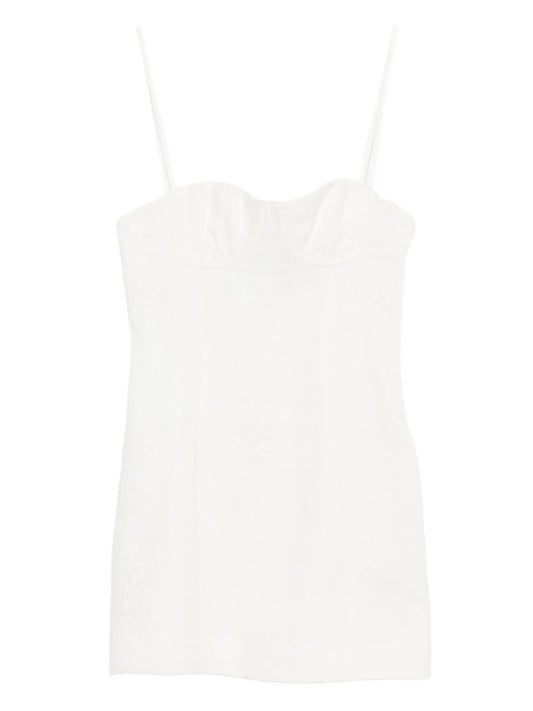 embroidered spaghetti-strap mini dress