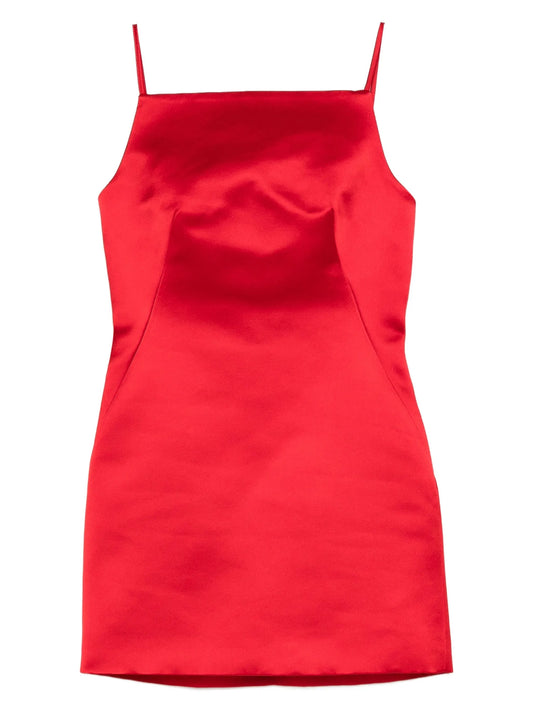 square-neck satin mini dress