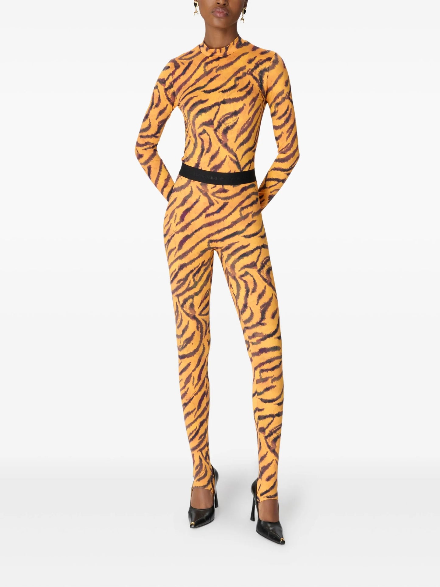 tiger-print turtleneck top