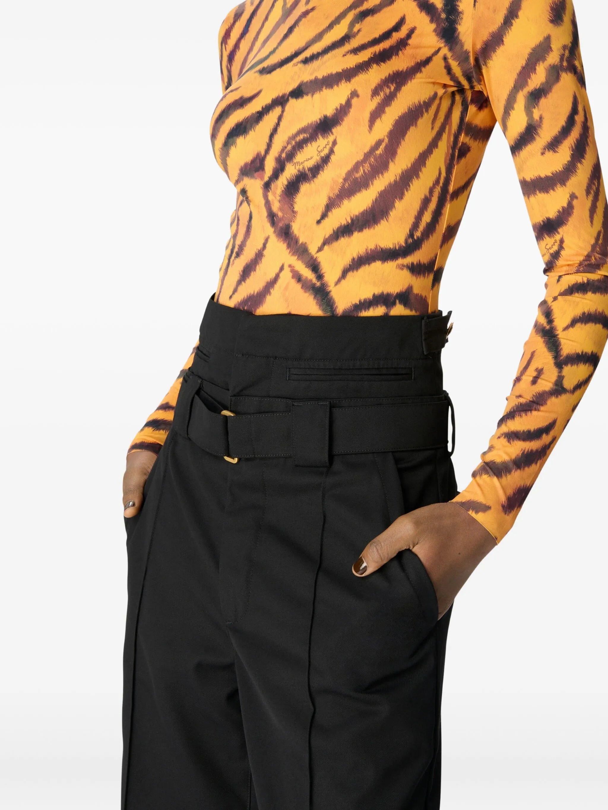 tiger-print turtleneck top