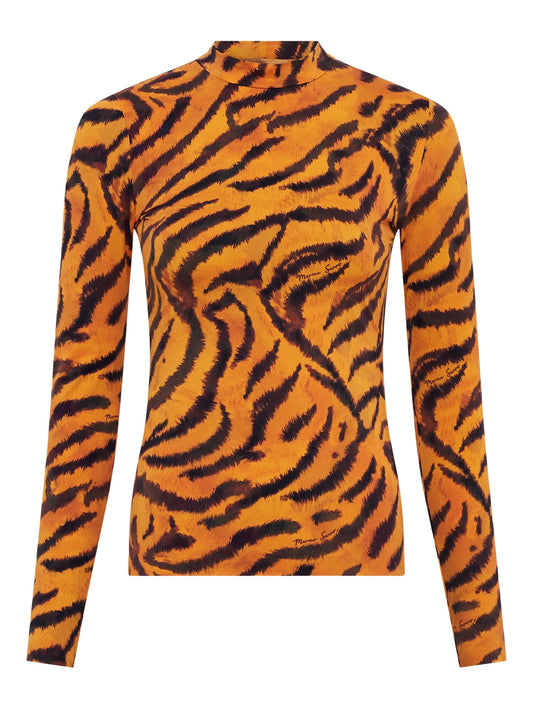 tiger-print turtleneck top