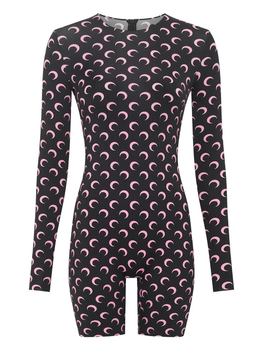 Moon-print jersey playsuit