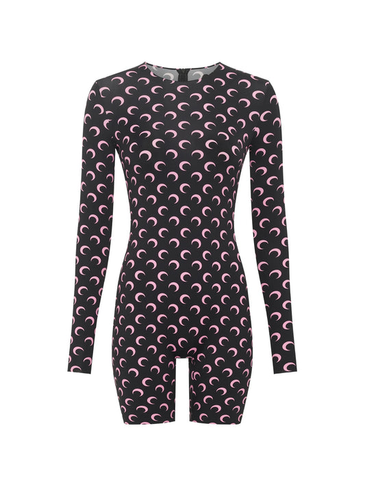 Moon-print jersey playsuit