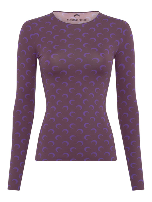 moon-printed long-sleeved T-shirt
