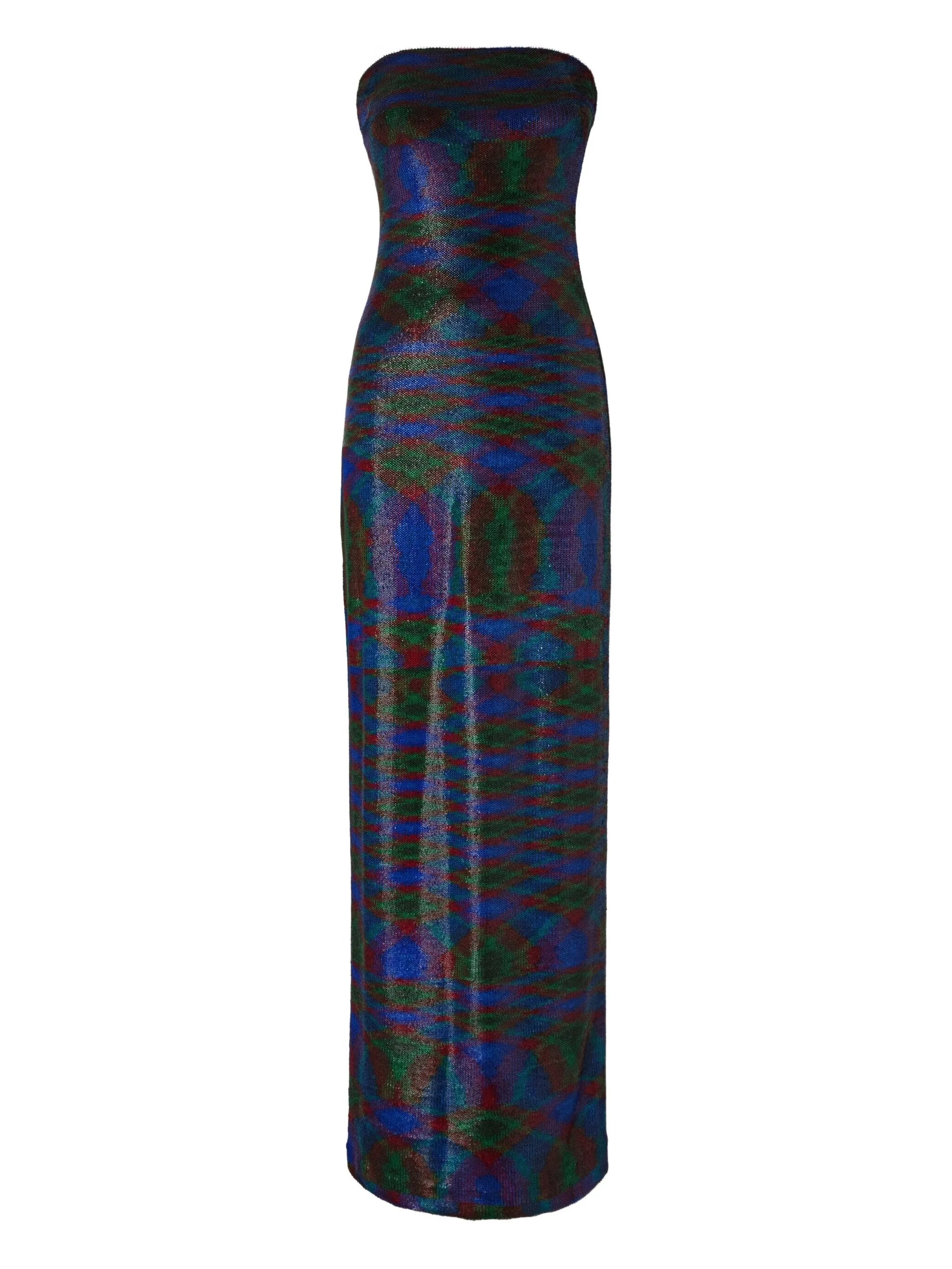 strapless patterned maxi dress